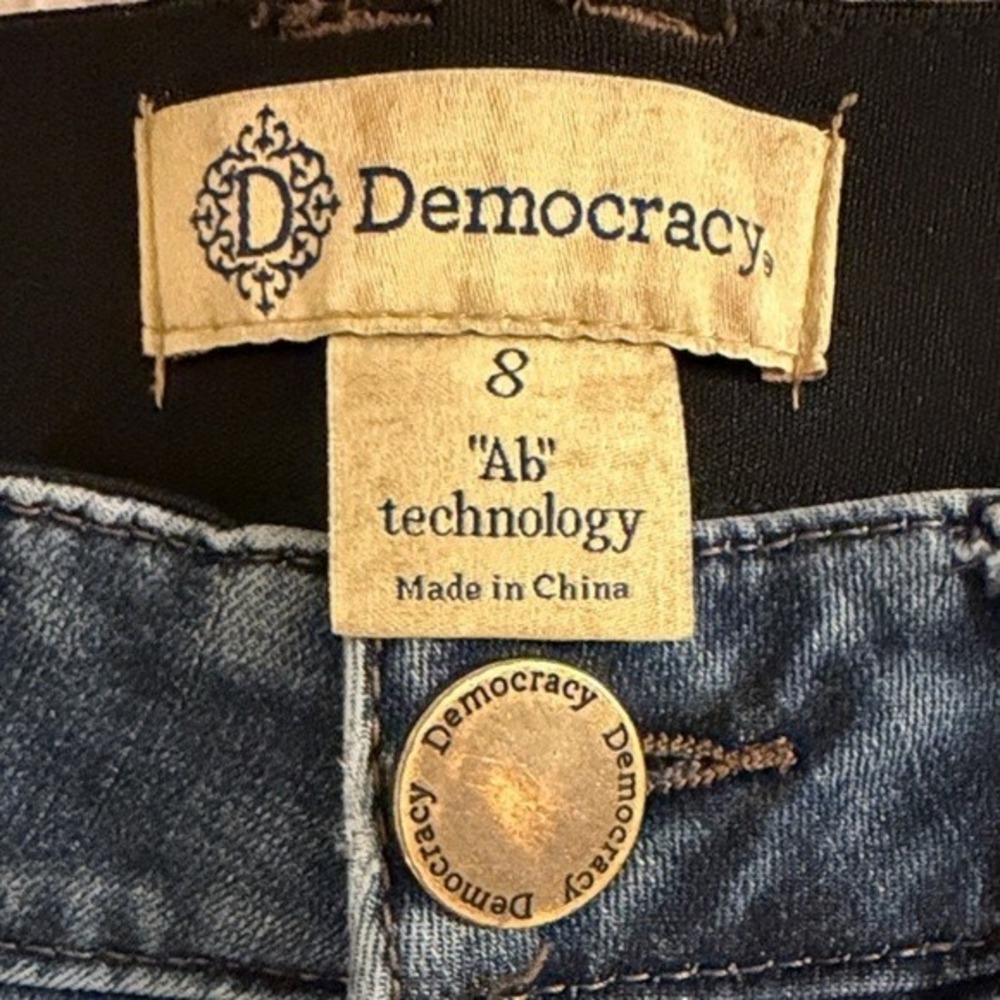 Democracy Jeans Womens 8 "Ab" solution Blue Distressed Raw Hem - Picture 2 of 10